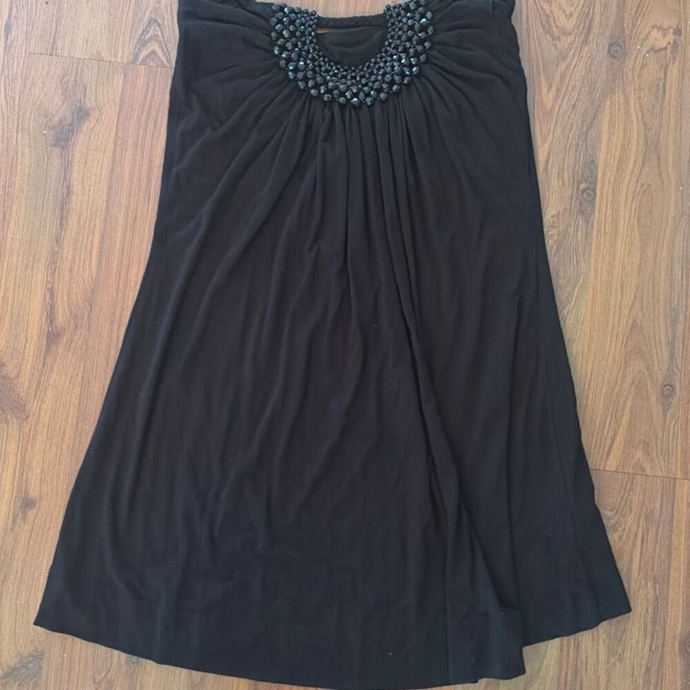 Y2k Black strapless, jeweled front dress M rayon spandex m baby doll style